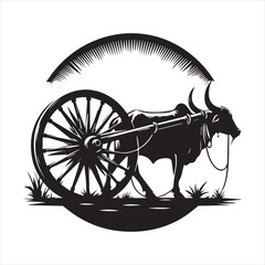 Fototapeta premium bullock cart wheel silhouette vector With White Background 