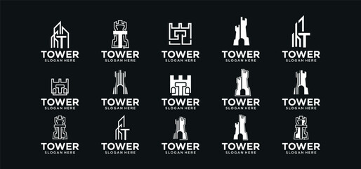 T-shaped tower logo design template, tall building logo with T-shaped tower concept.