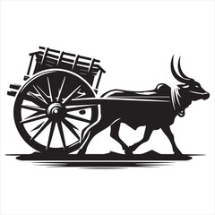 Fototapeta premium bullock cart wheel silhouette vector With White Background 