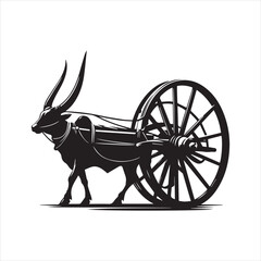 Fototapeta premium bullock cart wheel silhouette vector With White Background 