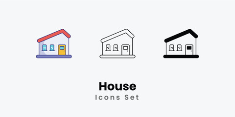 House Icons thin line and glyph vector icon stock illustration