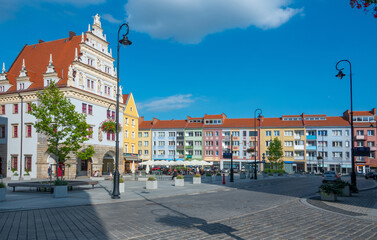 market square with Town Hall in city center Nysa, Silesia. Poland