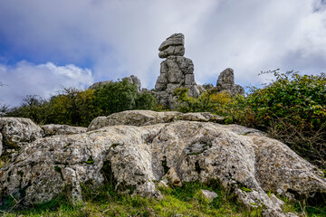Rock formations with curious shapes in the Torcal de Antequera in the province of Malaga