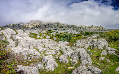 Rock formations with curious shapes in the Torcal de Antequera in the province of Malaga