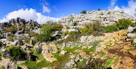 Rock formations with curious shapes in the Torcal de Antequera in the province of Malaga