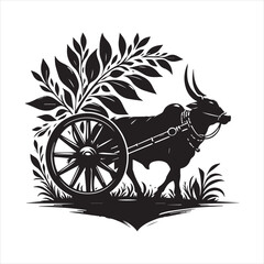 Fototapeta premium bullock cart wheel silhouette vector With White Background 