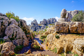 Rock formations with curious shapes in the Torcal de Antequera in the province of Malaga