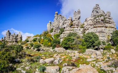 Rock formations with curious shapes in the Torcal de Antequera in the province of Malaga
