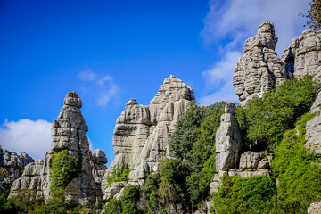 Rock formations with curious shapes in the Torcal de Antequera in the province of Malaga