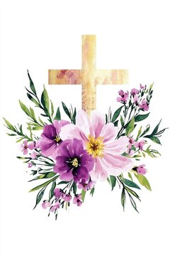 recommend clip art: Watercolor Floral Cross with Purple Flowers