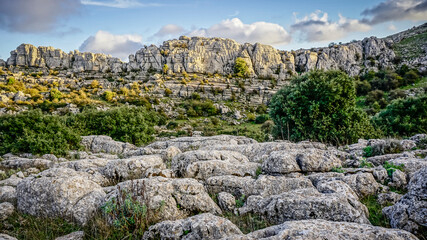 Rock formations with curious shapes in the Torcal de Antequera in the province of Malaga