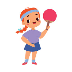 Girl Character Play Table Tennis Do Sport Vector Illustration