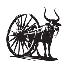 Fototapeta premium bullock cart wheel silhouette vector With White Background 