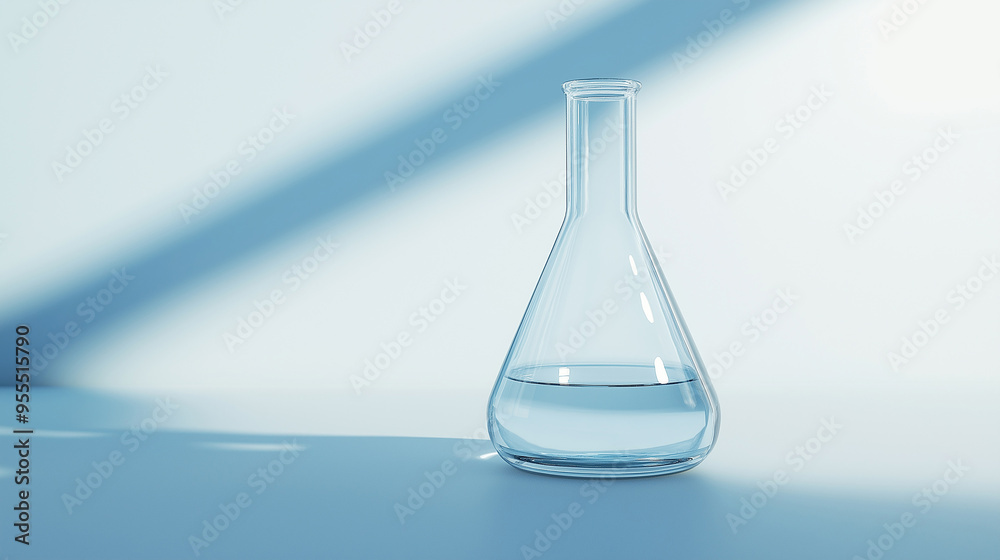 Aufkleber erlenmeyer flask containing liquid substance casting shadow on blue background
