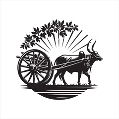 Fototapeta premium bullock cart wheel silhouette vector With White Background 