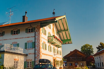 Old building with traditional paintings at Frasdorf, Rosenheim, Bavaria, Germany