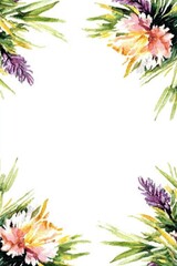 Naklejka premium Watercolor Floral Border with Purple and Pink Flowers