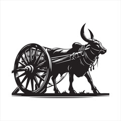 Fototapeta premium bullock cart wheel silhouette vector With White Background