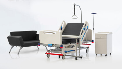 Fototapeta premium Functional Hospital and patient bed and medical supplies
