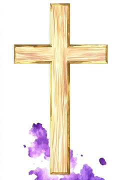 recommend clip art: Watercolor Illustration of a Wooden Cross with Purple Splatters