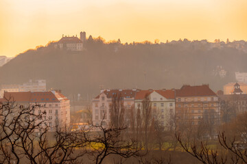 Fototapeta premium View of the city of Prague and the Vltava river from Vysehrad Castle