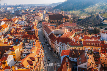 View of the city of Prague and the Vltava river from St Nicholas Church at Mala Strana (Kostel sv....