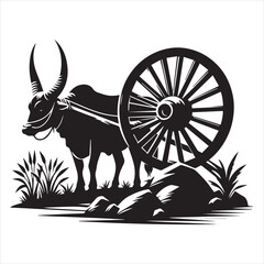 Fototapeta premium bullock cart wheel silhouette vector With White Background