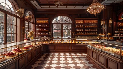 Classic French Bakery Interior with Delicious Pastries