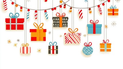 Christmas Gift Decorations Hanging on String Lights