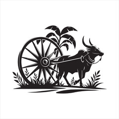 Fototapeta premium bullock cart wheel silhouette vector With White Background
