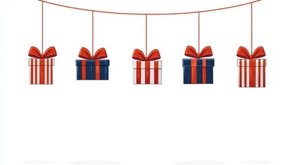 Festive Gift Boxes Hanging on String