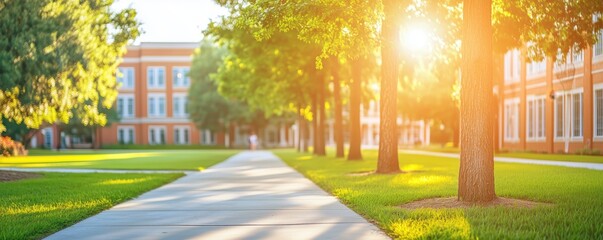 Obraz premium Beautiful college campus on a sunny day, defocused background