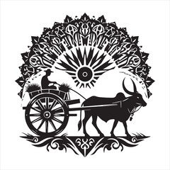 Fototapeta premium bullock cart wheel silhouette vector With White Background