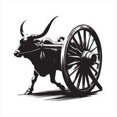 Fototapeta premium bullock cart wheel silhouette vector With White Background