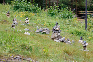 Ruskeala Marble Quarry, Karelia, traditional stone pyramids.