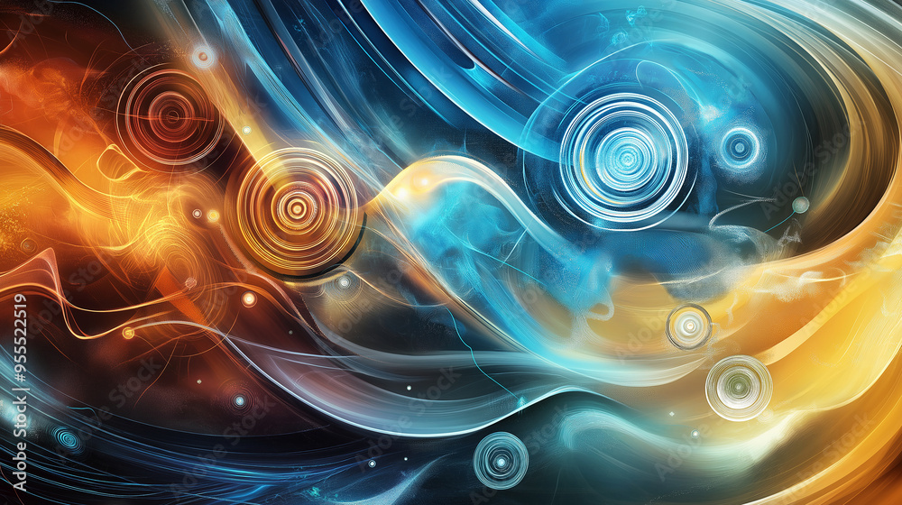 Aufkleber abstract background showing circles intertwining with blue and orange energy flows