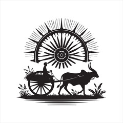 Fototapeta premium bullock cart wheel silhouette vector With White Background