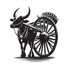 Fototapeta premium bullock cart wheel silhouette vector With White Background