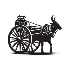 Fototapeta premium bullock cart wheel silhouette vector With White Background
