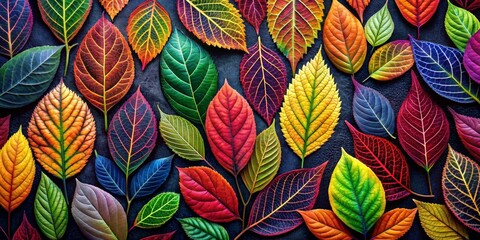 Vibrant Autumn Leaves A Colorful Arrangement, Still Life Photography, Foliage, Autumn Colors, Nature, Macro, Abstract