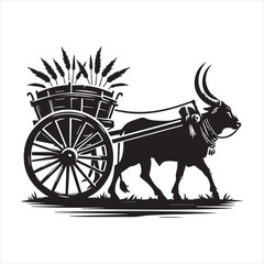 Fototapeta premium bullock cart wheel silhouette vector With White Background