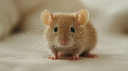 Cute mouse with big ears and whiskers looking directly at the camera