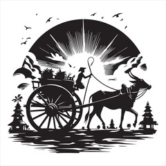 Fototapeta premium bullock cart wheel silhouette vector With White Background