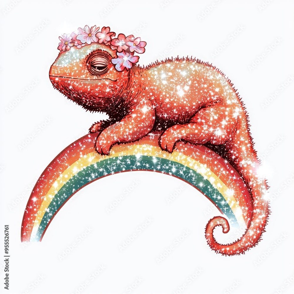 Canvas Prints glitter chameleon on rainbow