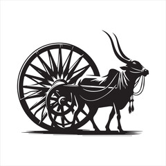 Fototapeta premium bullock cart wheel silhouette vector With White Background
