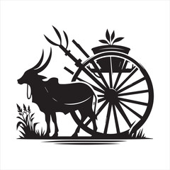 bullock cart wheel silhouette vector With White Background
