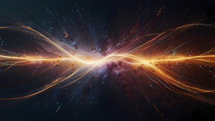 Fototapeta premium An ethereal abstract background illustrating the concept of ionization, with glowing negative and positive ions swirling in a misty atmosphere, connected by subtle lines of force