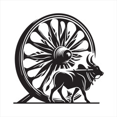 bullock cart wheel silhouette vector With White Background