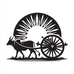 Fototapeta premium bullock cart wheel silhouette vector With White Background