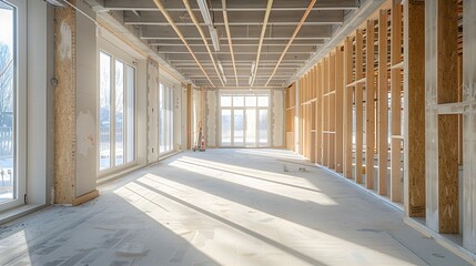 Interior View of a Building Under Construction: Exposed Framework and Raw Concrete Floors.